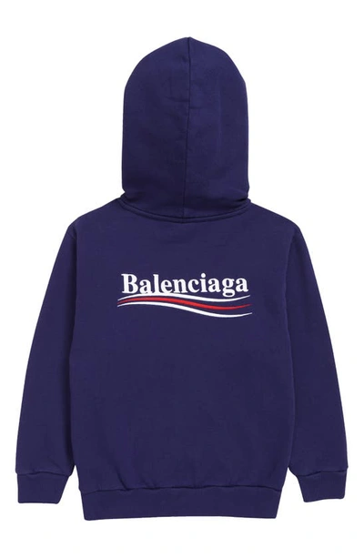Shop Balenciaga Kids' Campaign Logo Cotton Zip Hoodie In Pacific Blue/ White