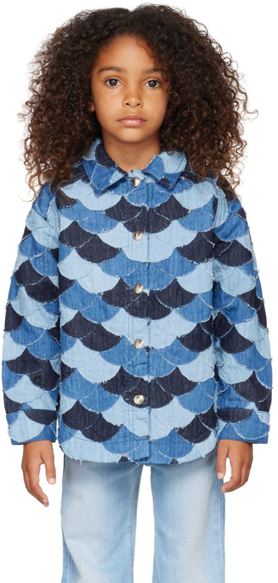 Shop Chloé Kids Blue Patchwork Denim Jacket In Z10 Denim Blue