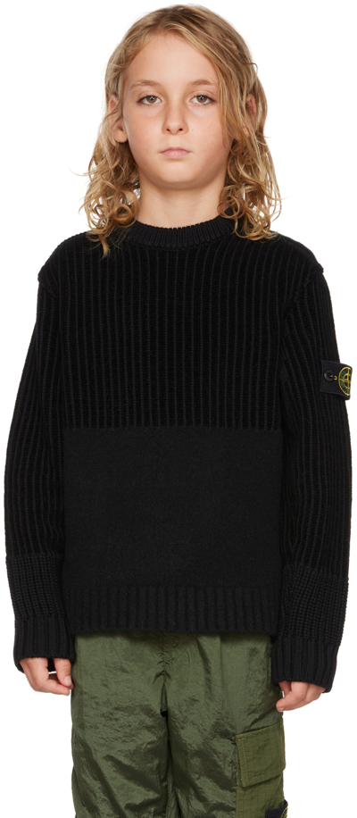 Shop Stone Island Junior Kids Black Wool Sweater In V0029 Black