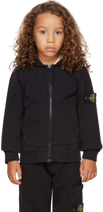 Shop Stone Island Junior Kids Black Garment-dyed Hoodie In V0029 Black