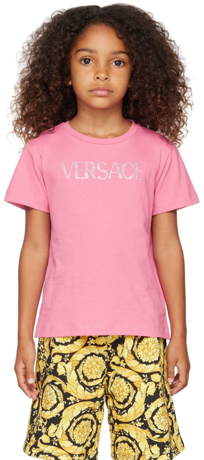 Shop Versace Kids Pink Crystal T-shirt In 2pe00 Pink