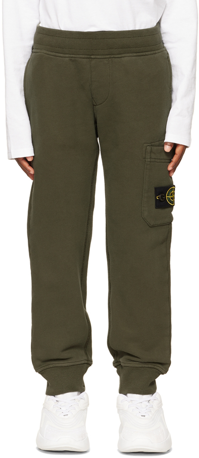 Shop Stone Island Junior Kids Khaki Patch Track Pants In V0058 Olive