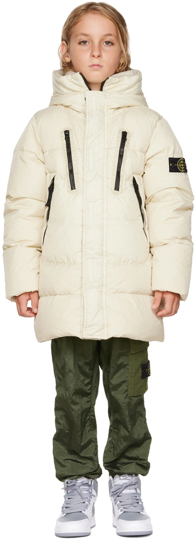 Shop Stone Island Junior Kids Off-white Crinkled Down Jacket In V0097 Plaster