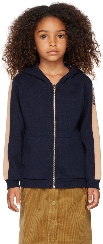 Shop Chloé Kids Navy Knitted Zip-up Hoodie In 859 Navy