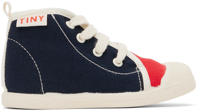 Shop Tinycottons Baby Navy Color Block Sneakers In Navy/deep Red Kb1