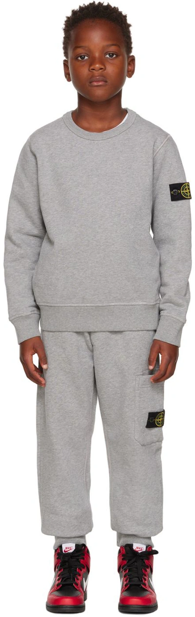 Shop Stone Island Junior Kids Gray Sweatshirt & Lounge Pants Set In V0m64 Melange Grey