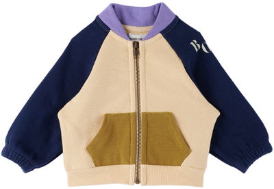 Shop Bobo Choses Baby Beige & Navy Color Block Zip-up Sweater In Bobo Diagonal