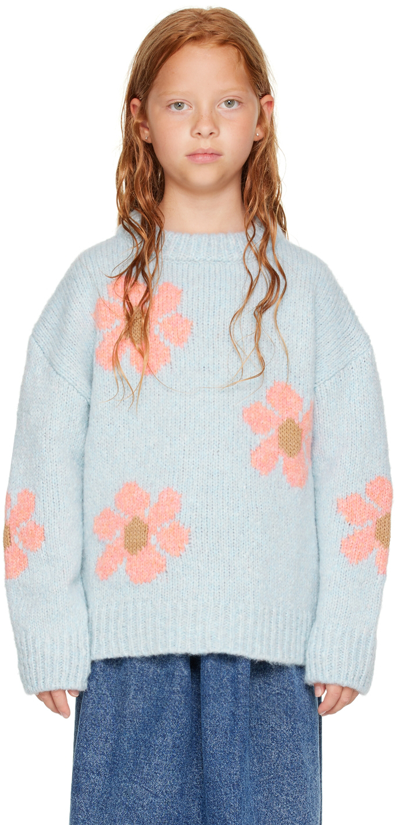 Shop Wynken Kids Blue Fun Flower Sweater In Pale Blue