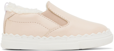 Shop Chloé Baby Pink Faux-shearling Sneakers In 45k Pink