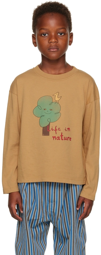 Shop The Campamento Kids Yellow 'life In Nature' Long Sleeve T-shirt In Camel
