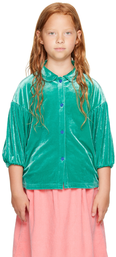 The Campamento Kids Green Velour Cardigan In Green