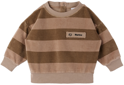 Shop Wynken Baby Brown Perform Sweatshirt In Soft Brown Stripe