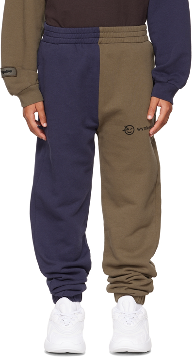Shop Wynken Kids Khaki & Navy Panel Track Pants In Olive / Navy