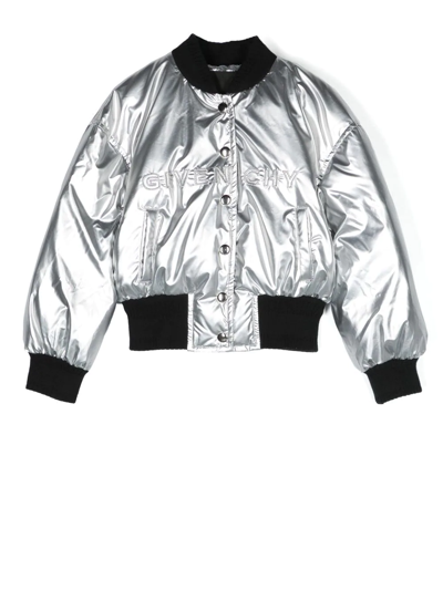 Shop Givenchy Logo Embroidered Bomber Jacket In Silver