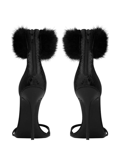 Saint Laurent Gippy Croc-embossed Leather Fur-strap Sandals In Black