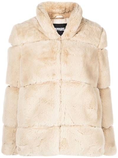 Shop Apparis Panelled Faux-fur Coat In Latte