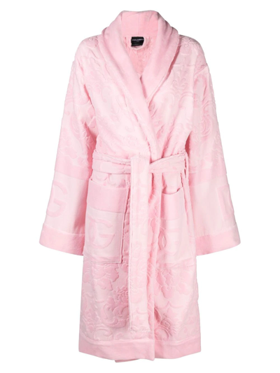 Shop Dolce & Gabbana Long-sleeve Bathrobe In Pink