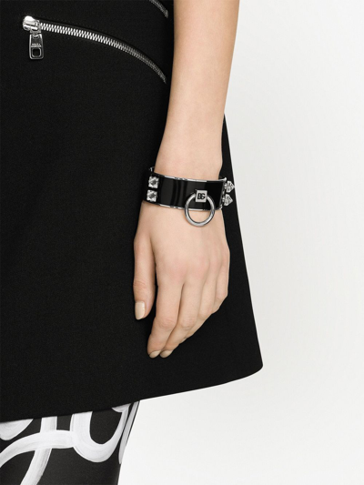 Shop Dolce & Gabbana Leather Cuff Bracelet In Silver