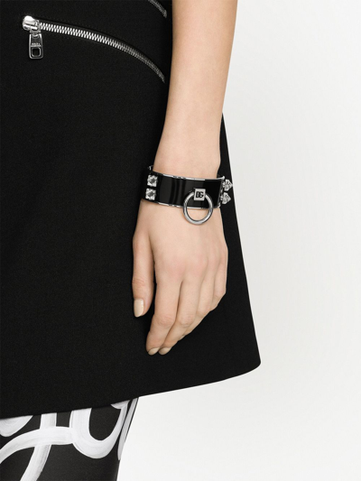 Dolce & Gabbana Crystal-embellished Logo Cuff Bracelet In Silver