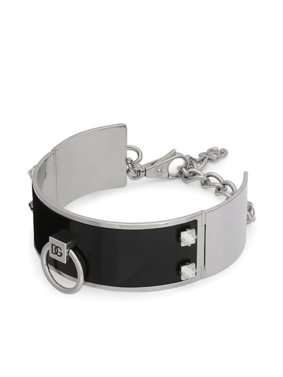 Dolce & Gabbana Crystal-embellished Logo Cuff Bracelet In Silver