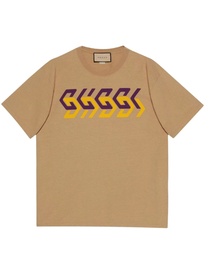 Shop Gucci Mirror Logo-print Short-sleeve T-shirt In Neutrals