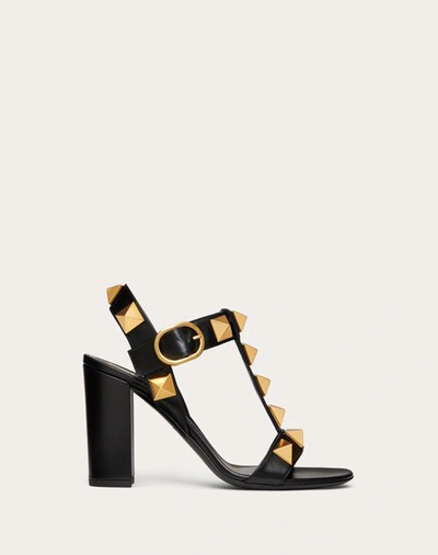 Shop Valentino Garavani Roman Stud Calfskin Sandal 90 Mm Woman Black 41.5