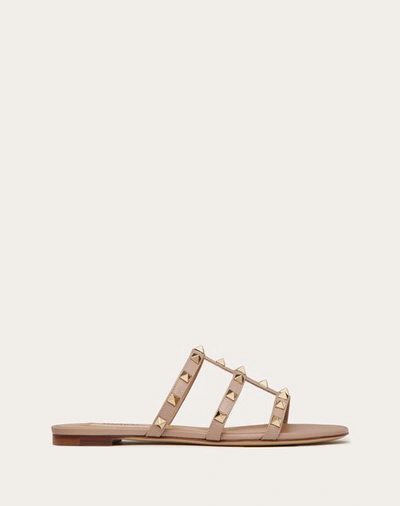 サンダル・ミュール Valentino Garavani Antiqued Pink Leather Rockstud Sandals Valentino Garavani Antiqued Pink Leather Rockstud Slippers