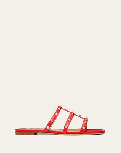 Shop Valentino Garavani Rockstud Flat Slide Sandal Woman Rouge Pur 35.5