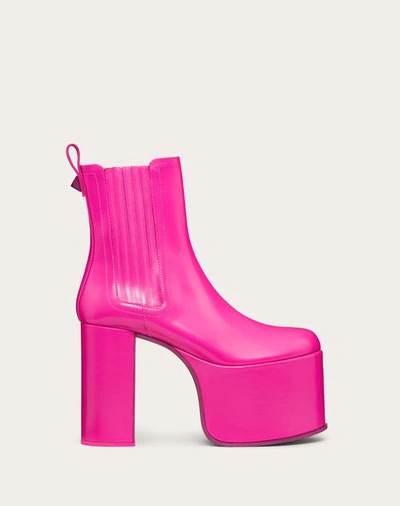 Shop Valentino Garavani  Garavani Club Platform Ankle Boot In Calfskin Leather 125mm Woman Pink  In Pink Pp