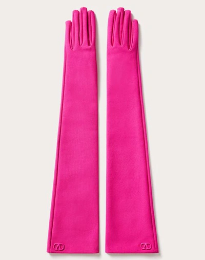 Shop Valentino Garavani Vlogo Signature Jersey Gloves Woman Pink Pp 7.5