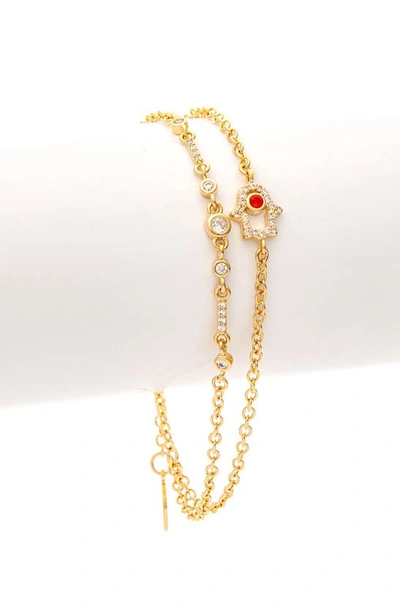 Shop Rivka Friedman 18k Yellow Gold Clad Crystal & Cz Hamsa Layered Bracelet In 18k Gold Clad