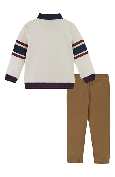 Shop Andy & Evan Kid' Rugby Pullover & Twill Pants Set In White Barred