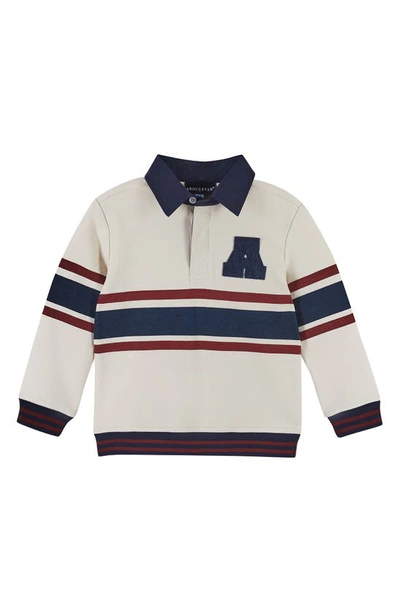 Shop Andy & Evan Kid' Rugby Pullover & Twill Pants Set In White Barred