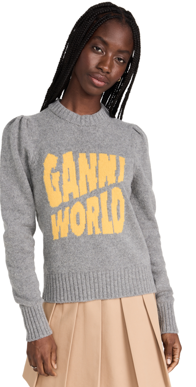 Shop Ganni Graphic Puff Shoulder Pullover In High Rise
