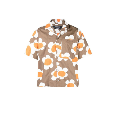Shop Jacquemus Brown La Chemise Jean Flower Print Shirt In Orange