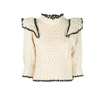 Shop Sea Neutral Ferdi Ruffle Trim Knitted Wool Sweater In Neutrals