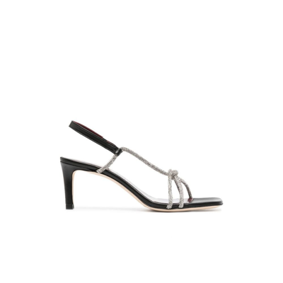Shop Staud Black Nicolette 80 Crystal Leather Sandals In Silver