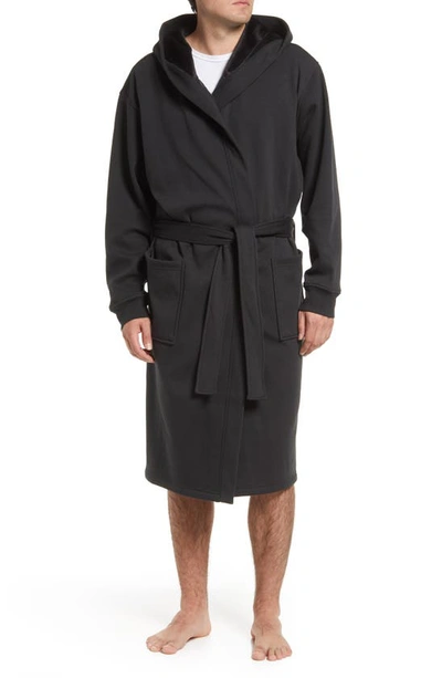 Shop Ugg Leeland Hooded Stretch Cotton Robe In Black