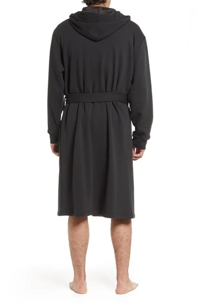 Shop Ugg Leeland Hooded Stretch Cotton Robe In Black