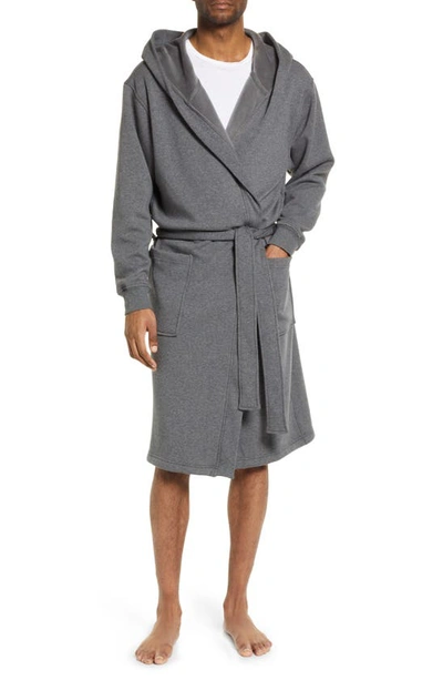 Shop Ugg Leeland Hooded Stretch Cotton Robe In Charcoal Heather