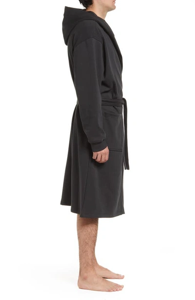 Shop Ugg Leeland Hooded Stretch Cotton Robe In Black