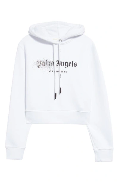 Shop Palm Angels Crystal Spray Logo Graphic Hoodie In White Black
