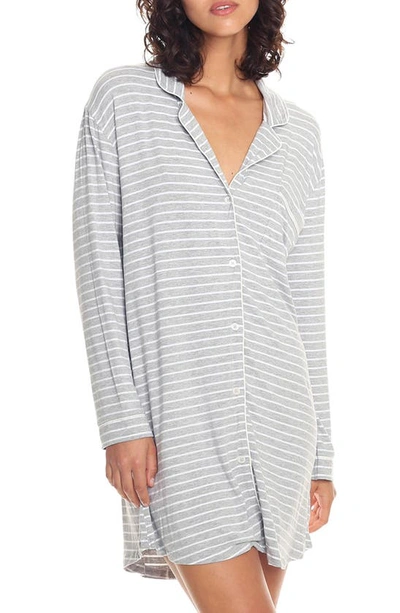Shop Papinelle Kate Stripe Long Sleeve Nightgown In Grey/ White Stripe