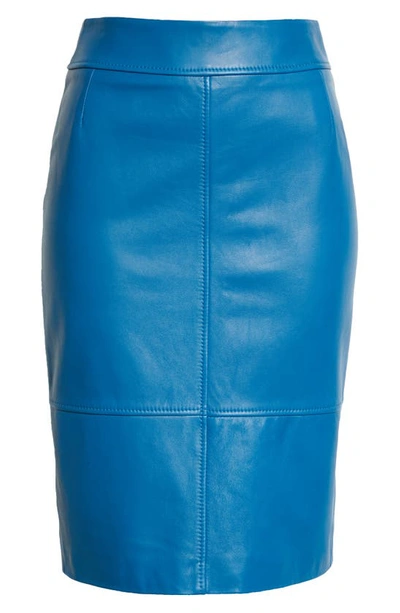 Shop Hugo Boss Selrita Leather Pencil Skirt In Teal