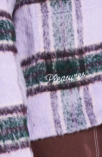 Shop Pleasures Fortune Fuzzy Plaid Cardigan In Violet