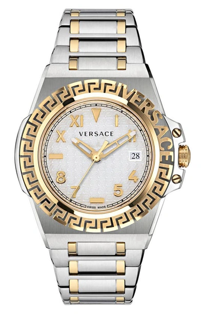 Shop Versace Greca Reaction Bracelet Watch, 44mm In Ip Yellow Gold/ Steel