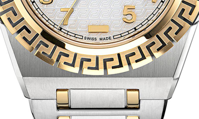 Shop Versace Greca Reaction Bracelet Watch, 44mm In Ip Yellow Gold/ Steel