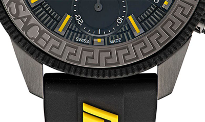 Shop Versace Greca Action Chronograph Silicone Strap Watch, 45mm In Ip Gunmetal