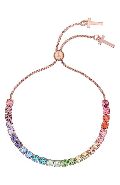 Shop Ted Baker Melrah Icon Crystal Slider Tennis Bracelet In Rose Gold Rainbow Crystal