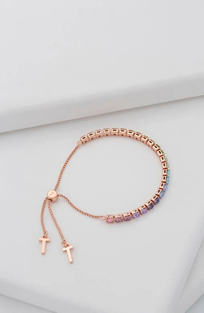 Shop Ted Baker Melrah Icon Crystal Slider Tennis Bracelet In Rose Gold Rainbow Crystal